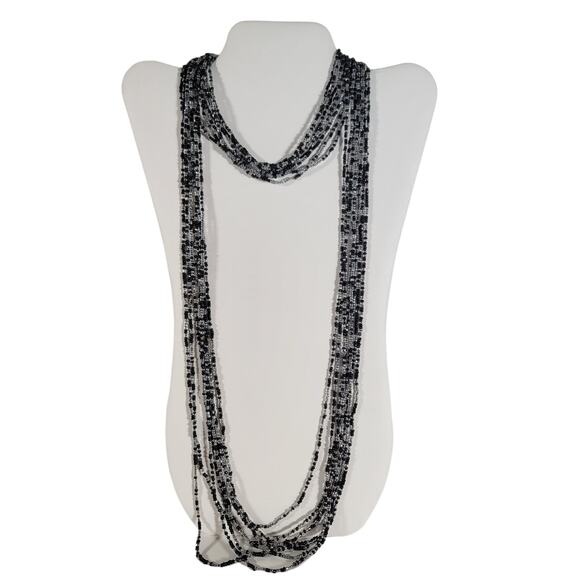 48" Long Black Gray Seed Bead Necklace Boho Multistrand India Handmade NEW - Picture 1 of 9